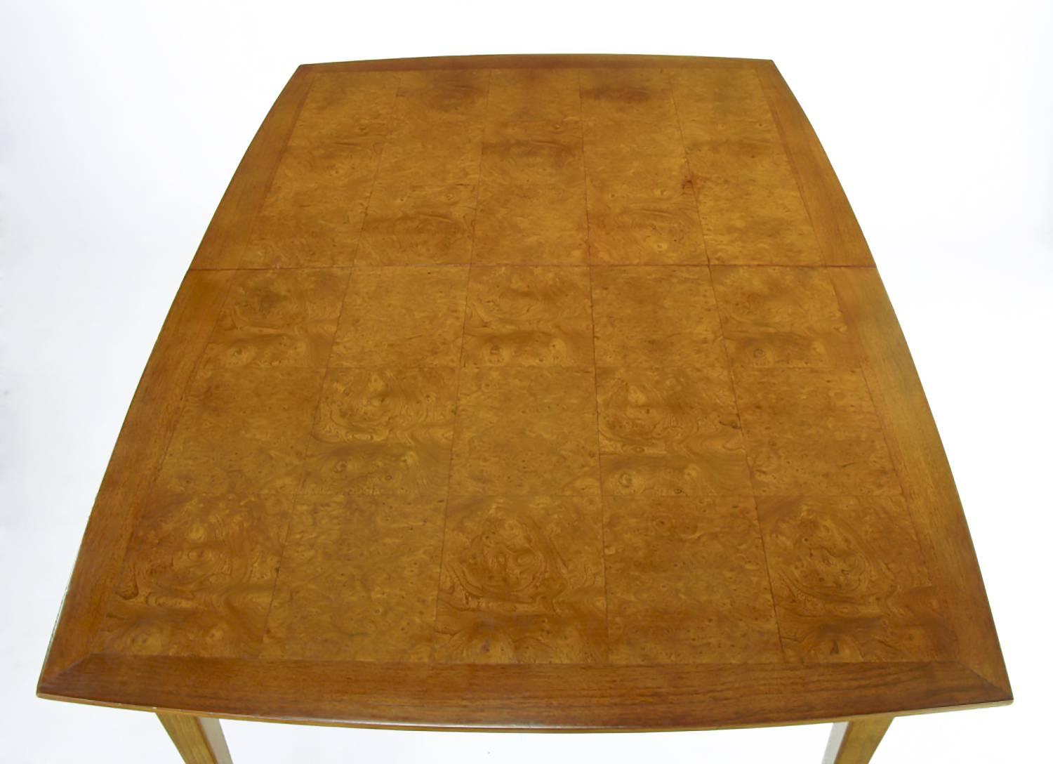 Empire Style Burled Walnut Parquetry Top Dining Table with Copper Accent In Good Condition For Sale In Chicago, IL