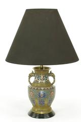 Pair of Japanese Brass Champlevé Cloisonné Urn-Form Table Lamps