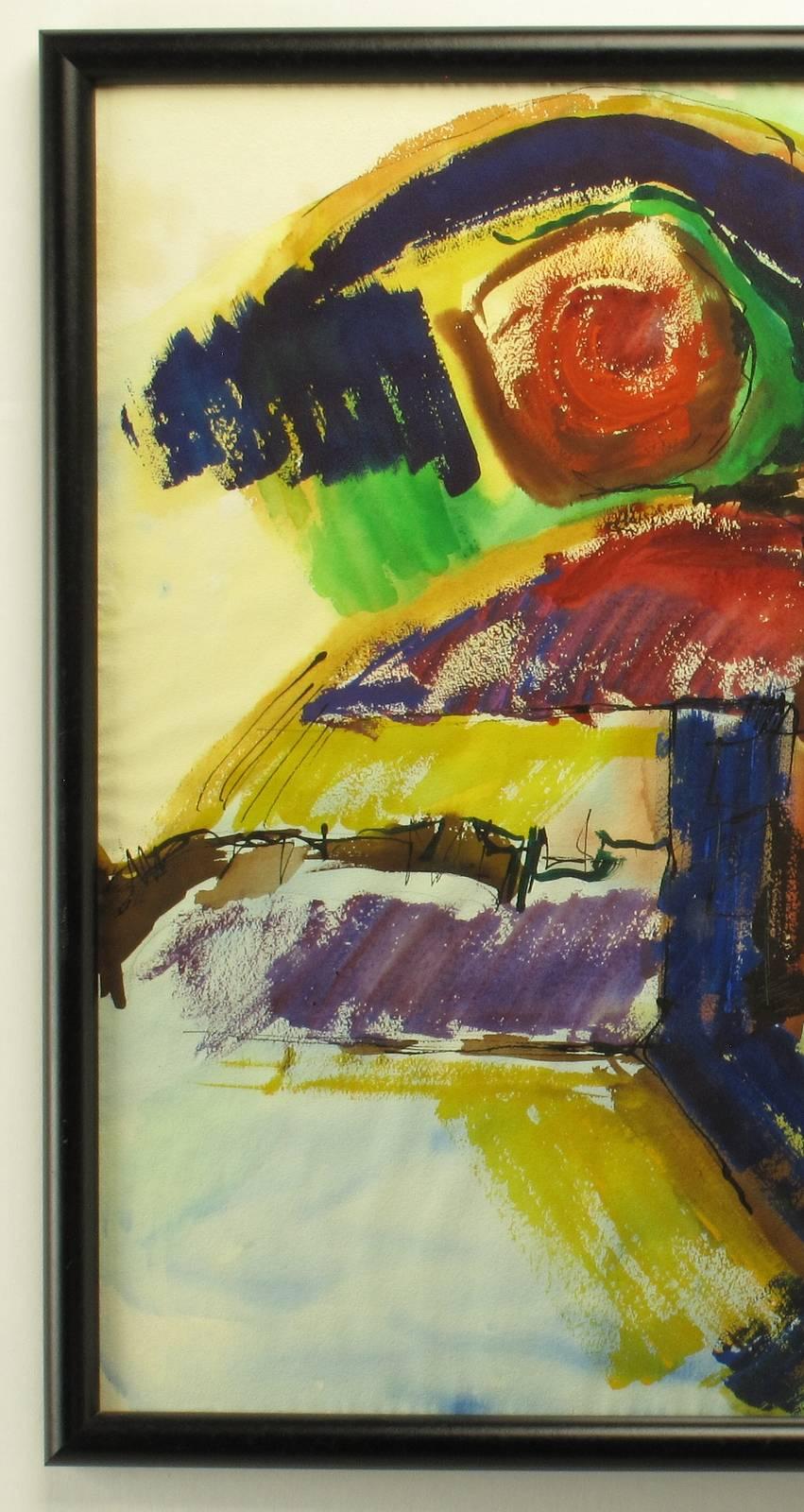 Americano Pittura astratta ad acqua e inchiostro di Anne Jansen, 1970 circa in vendita