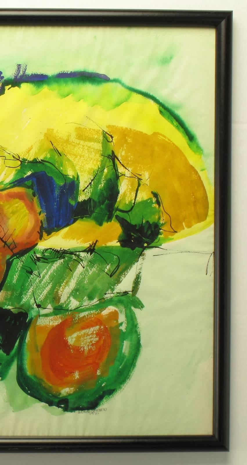 Late 20th Century Anne Jansen Water Color and Ink Abstract Painting, circa 1970 For Sale