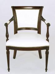 Set of Six 1940s Louis XVI Style Cherry and White Leather Dining Chairs