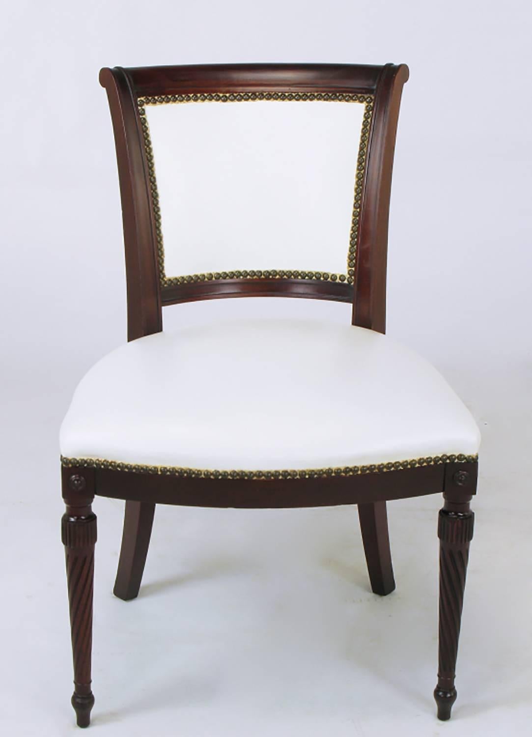 American Set of Six 1940s Louis XVI Style Cherry and White Leather Dining Chairs For Sale