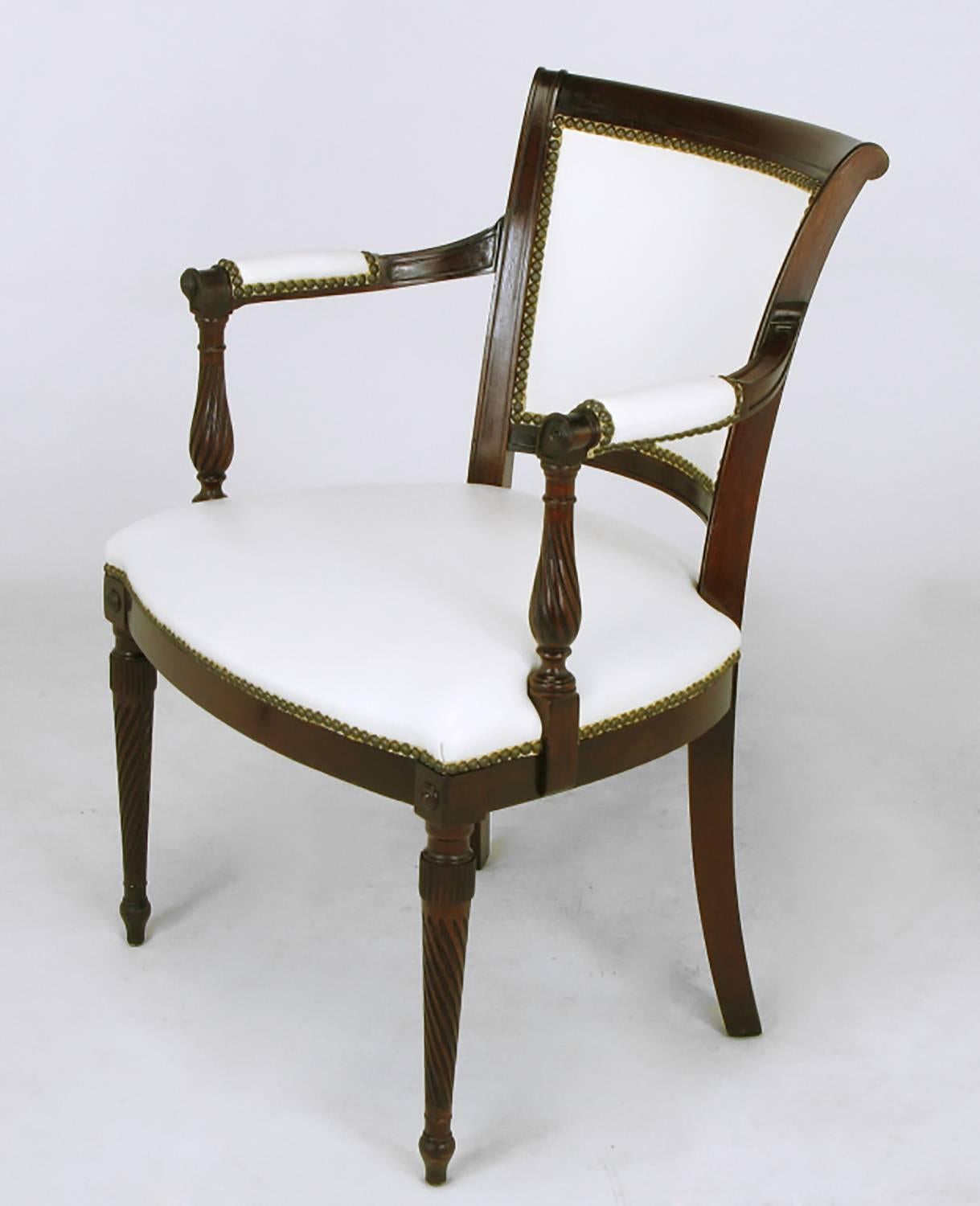 Set of Six 1940s Louis XVI Style Cherry and White Leather Dining Chairs In Good Condition For Sale In Chicago, IL