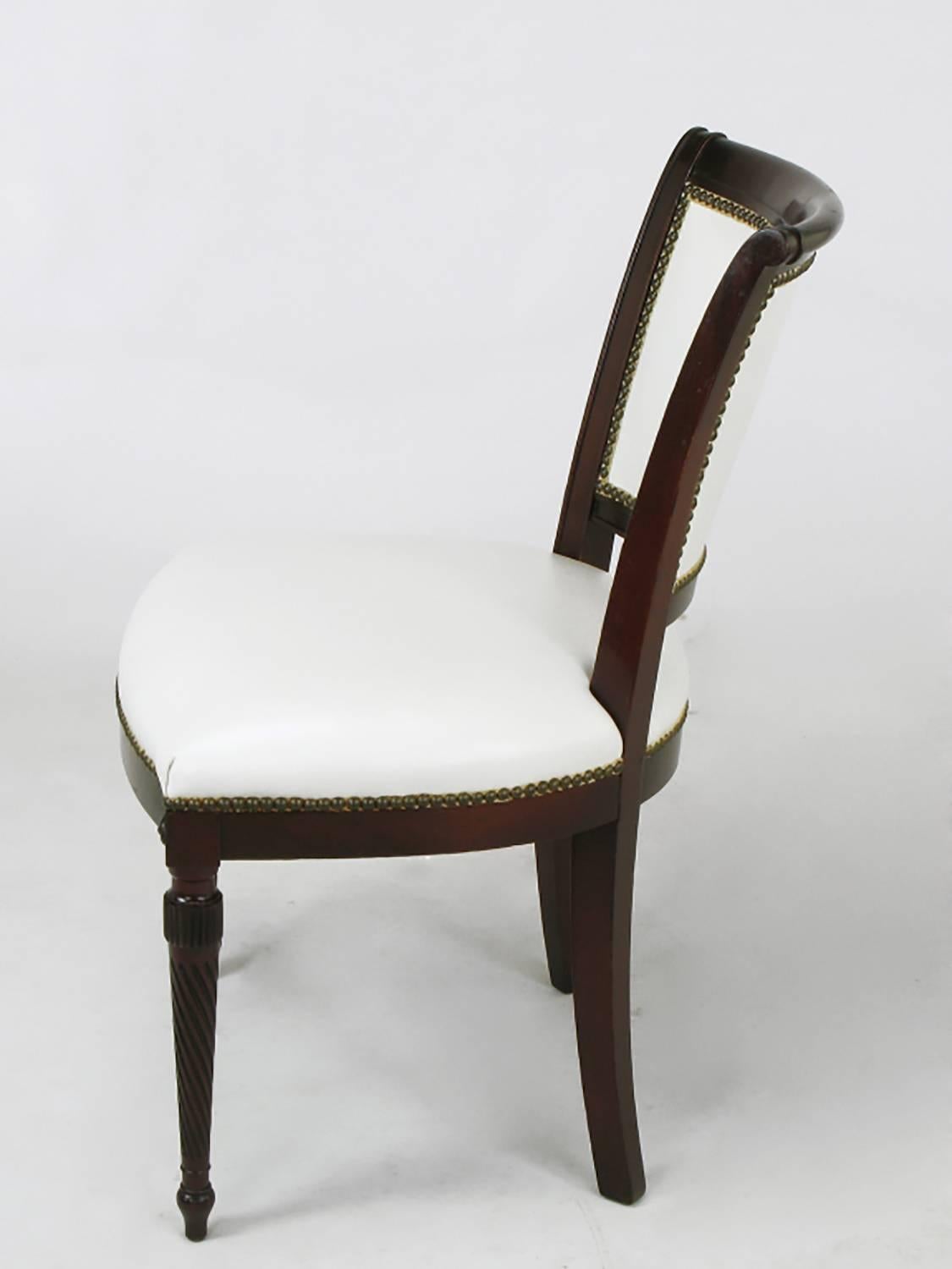 Mid-20th Century Set of Six 1940s Louis XVI Style Cherry and White Leather Dining Chairs For Sale