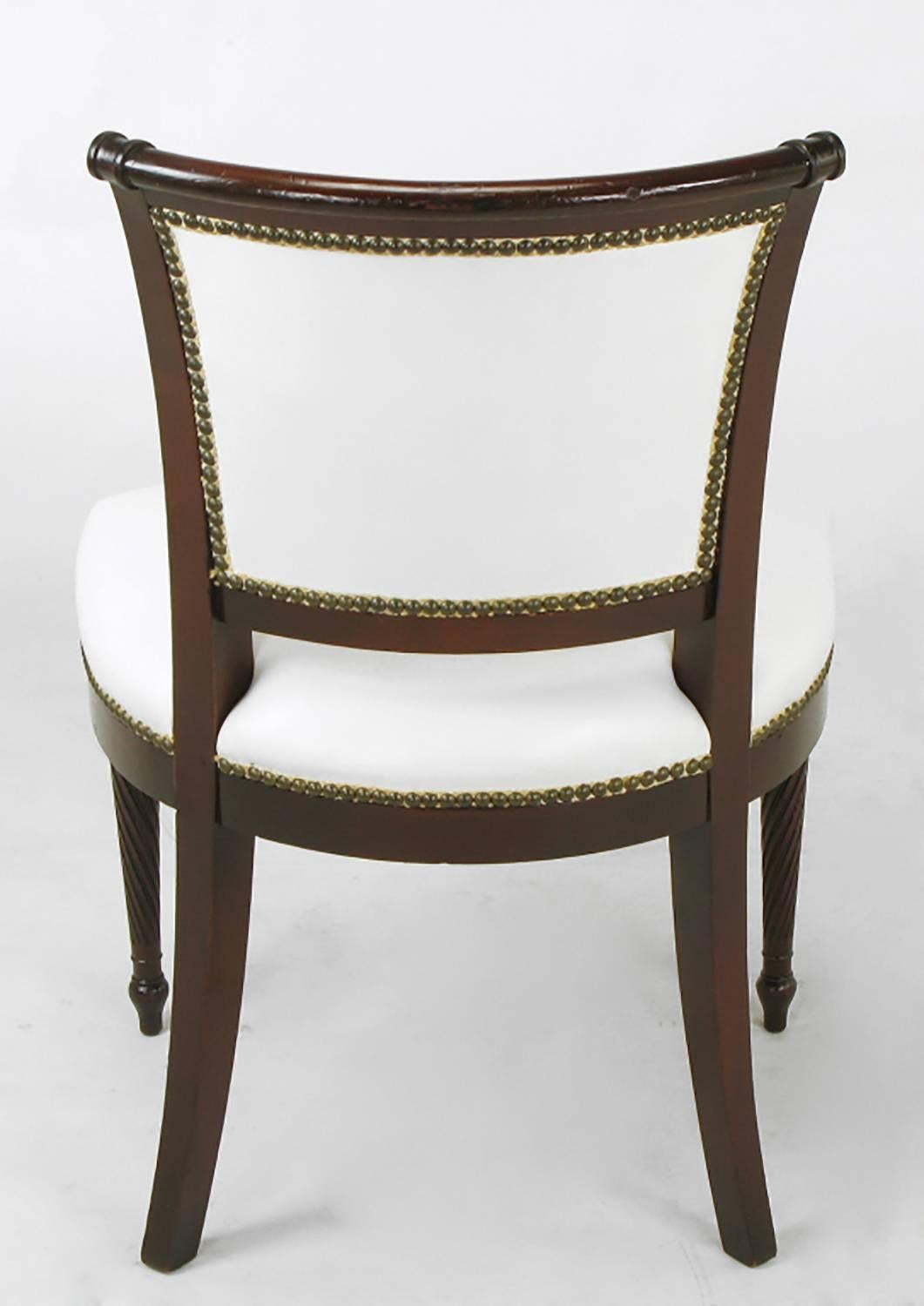 Set of Six 1940s Louis XVI Style Cherry and White Leather Dining Chairs For Sale 1