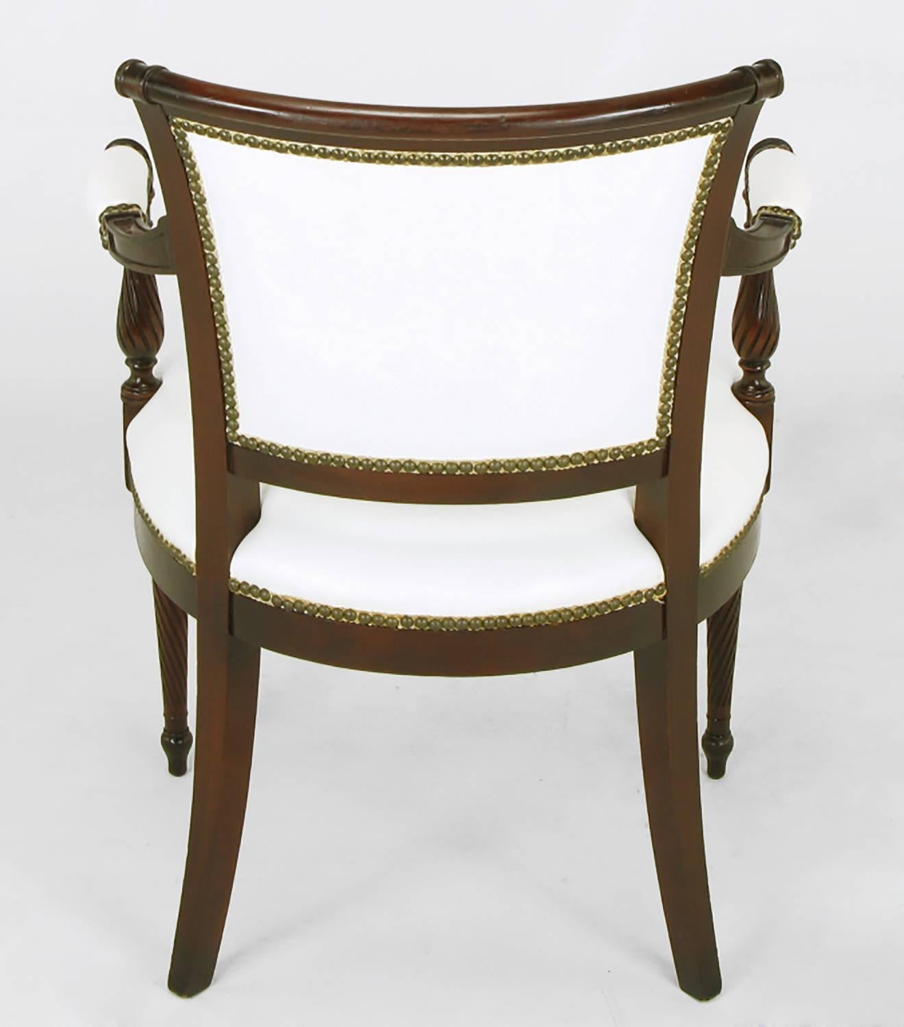 Set of Six 1940s Louis XVI Style Cherry and White Leather Dining Chairs For Sale 2