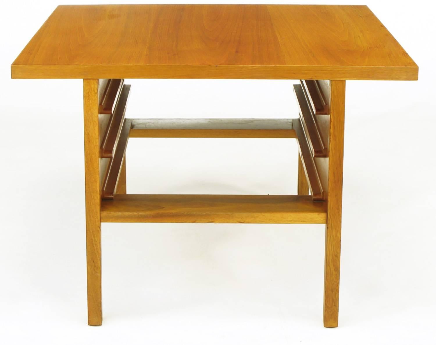 John Keal Walnut Coffee Table with Three Folding Side Tables In Good Condition For Sale In Chicago, IL