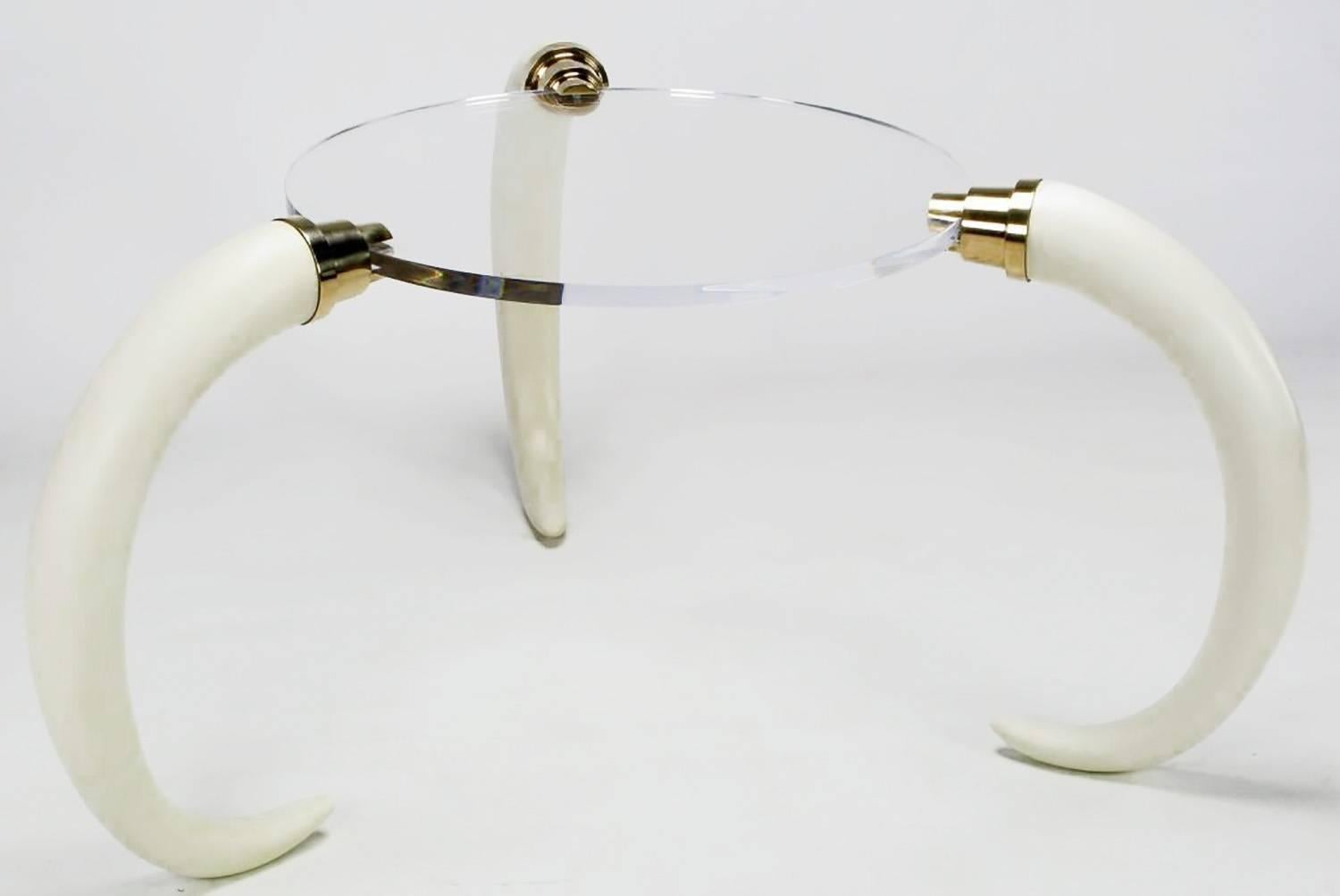American Magnificent Trio of Tusks and Lucite Center Table For Sale