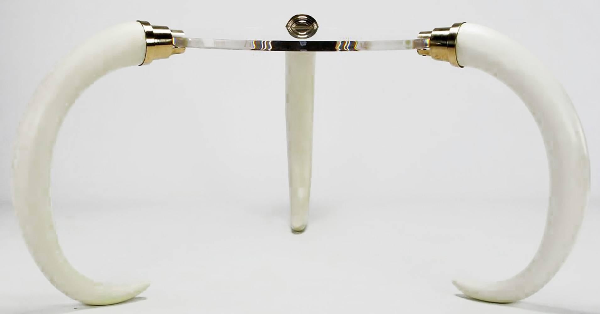Magnificent Trio of Tusks and Lucite Center Table In Good Condition For Sale In Chicago, IL
