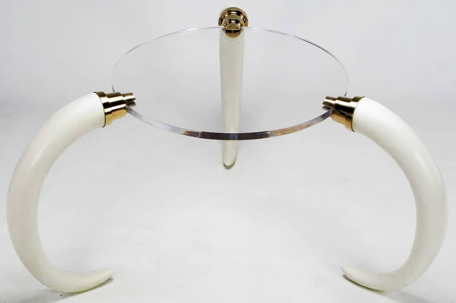 Late 20th Century Magnificent Trio of Tusks and Lucite Center Table For Sale