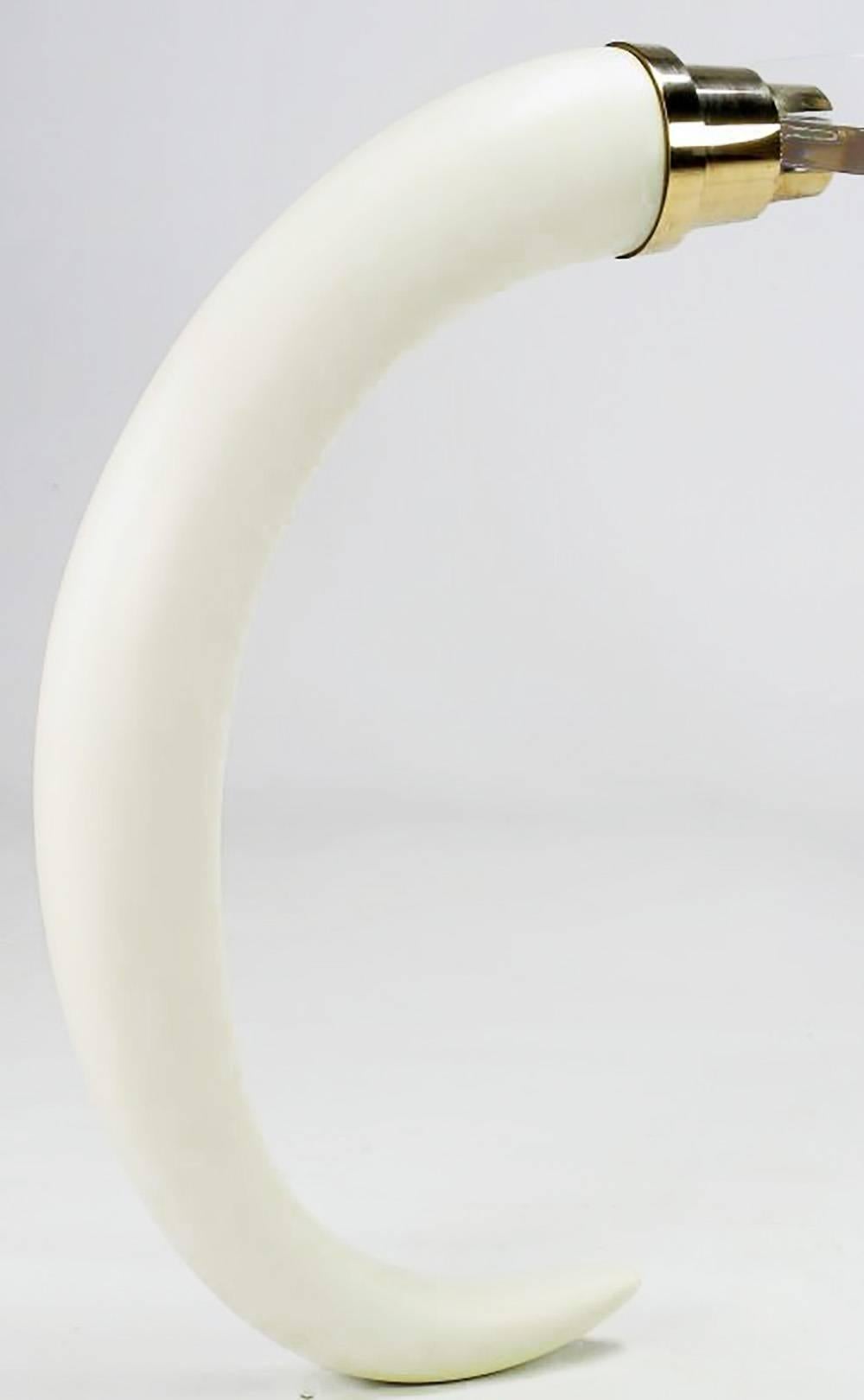 Brass Magnificent Trio of Tusks and Lucite Center Table For Sale