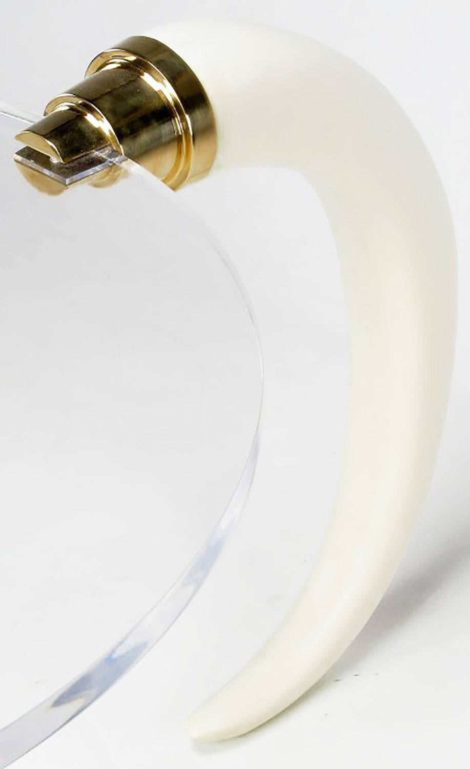 Magnificent Trio of Tusks and Lucite Center Table For Sale 1