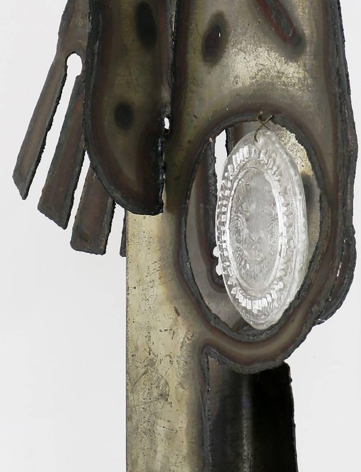 American Substantial Tall Brutalist Metal Sculpture Lamp by Laurel For Sale