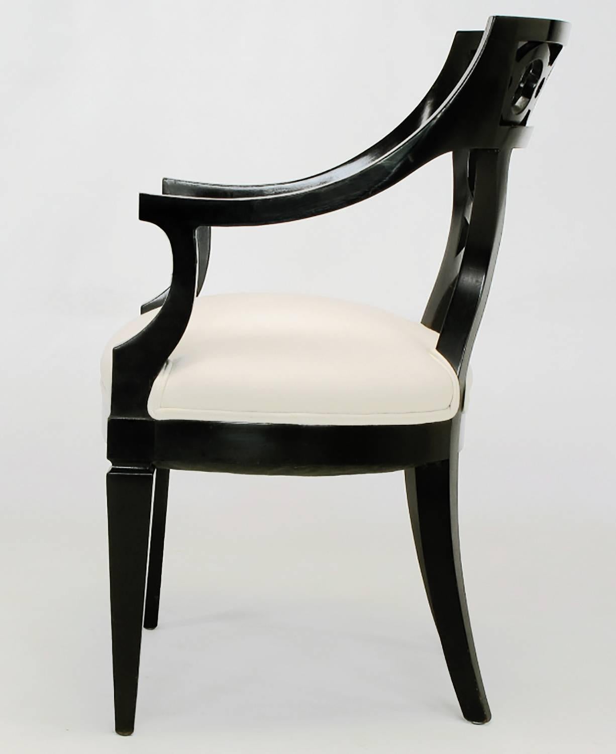 Mid-20th Century Pair of Black Lacquer and Wool Armchairs with Interlocking Rings For Sale