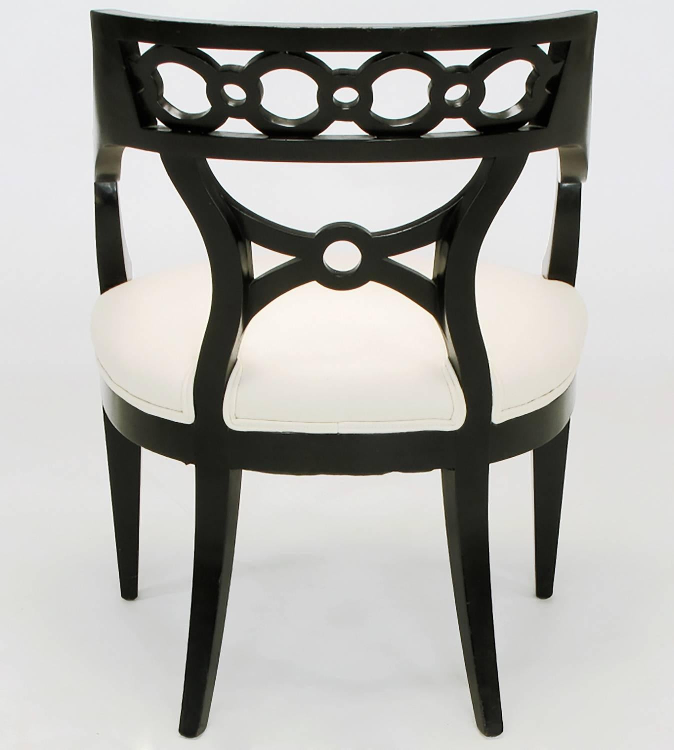 Pair of Black Lacquer and Wool Armchairs with Interlocking Rings For Sale 1