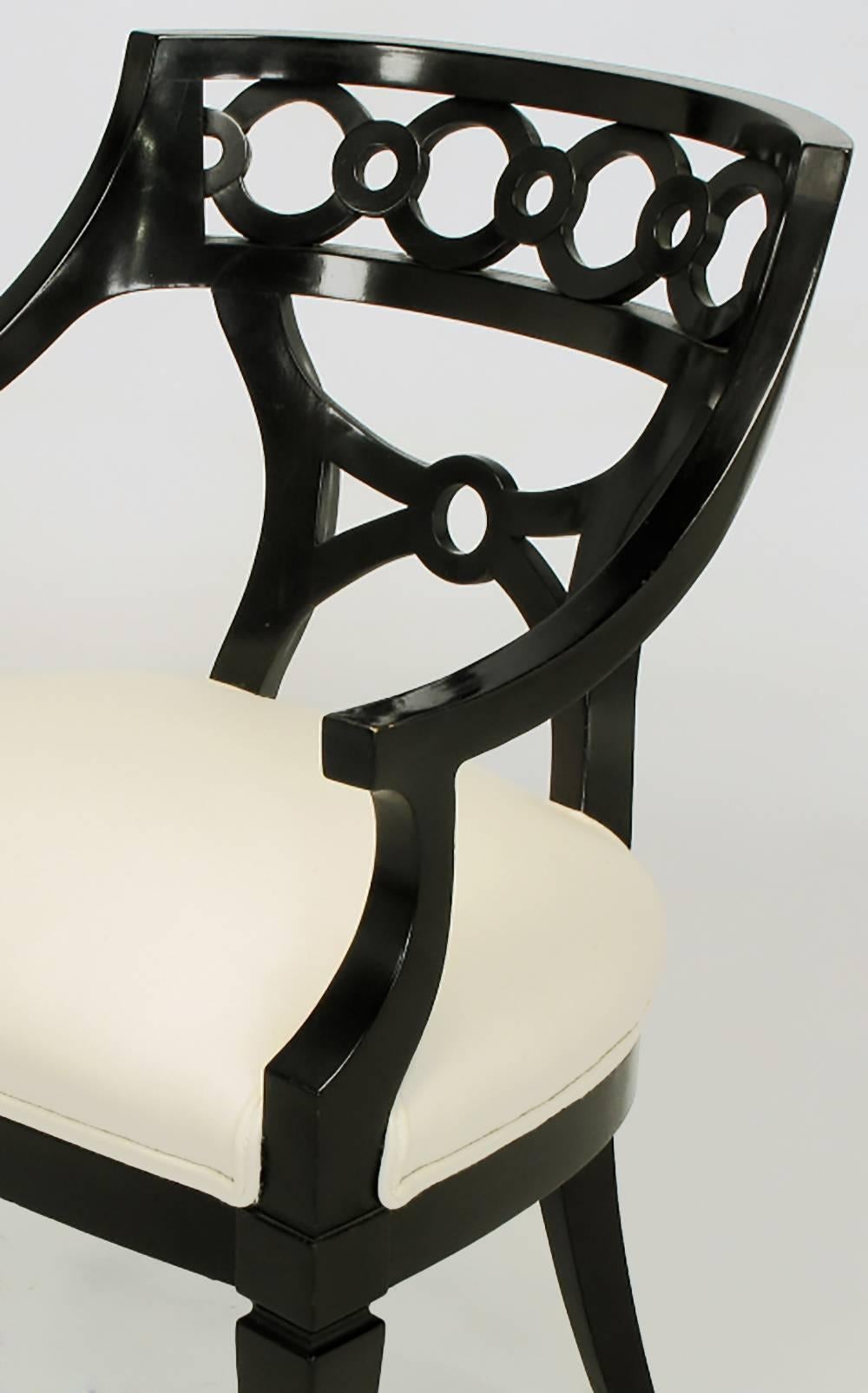 Pair of Black Lacquer and Wool Armchairs with Interlocking Rings For Sale 2