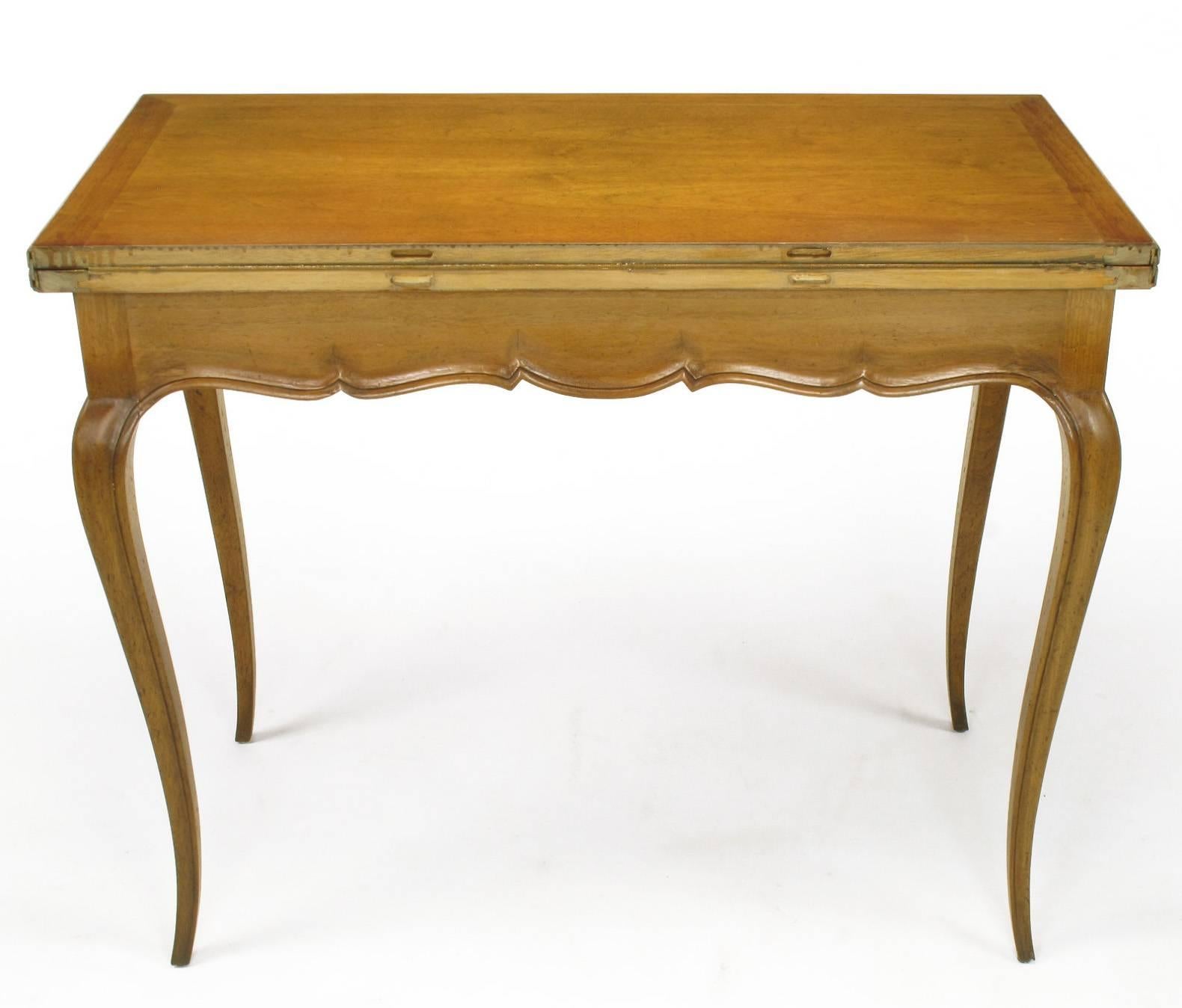 Brass French Carved Fruitwood Cabriole Leg Flip-Top Game Table