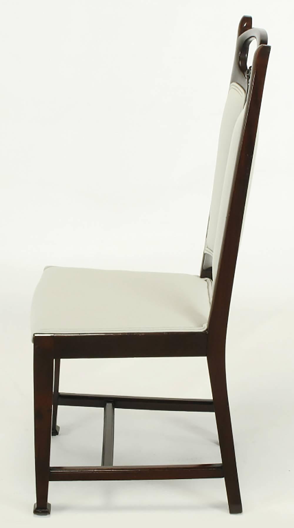 Mid-20th Century Pair of Art Nouveau Mahogany Side Chairs with Dove Grey Wool Upholstery For Sale