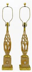 Pair of Frederick Cooper Carved and Limed Barley Twist Table Lamps