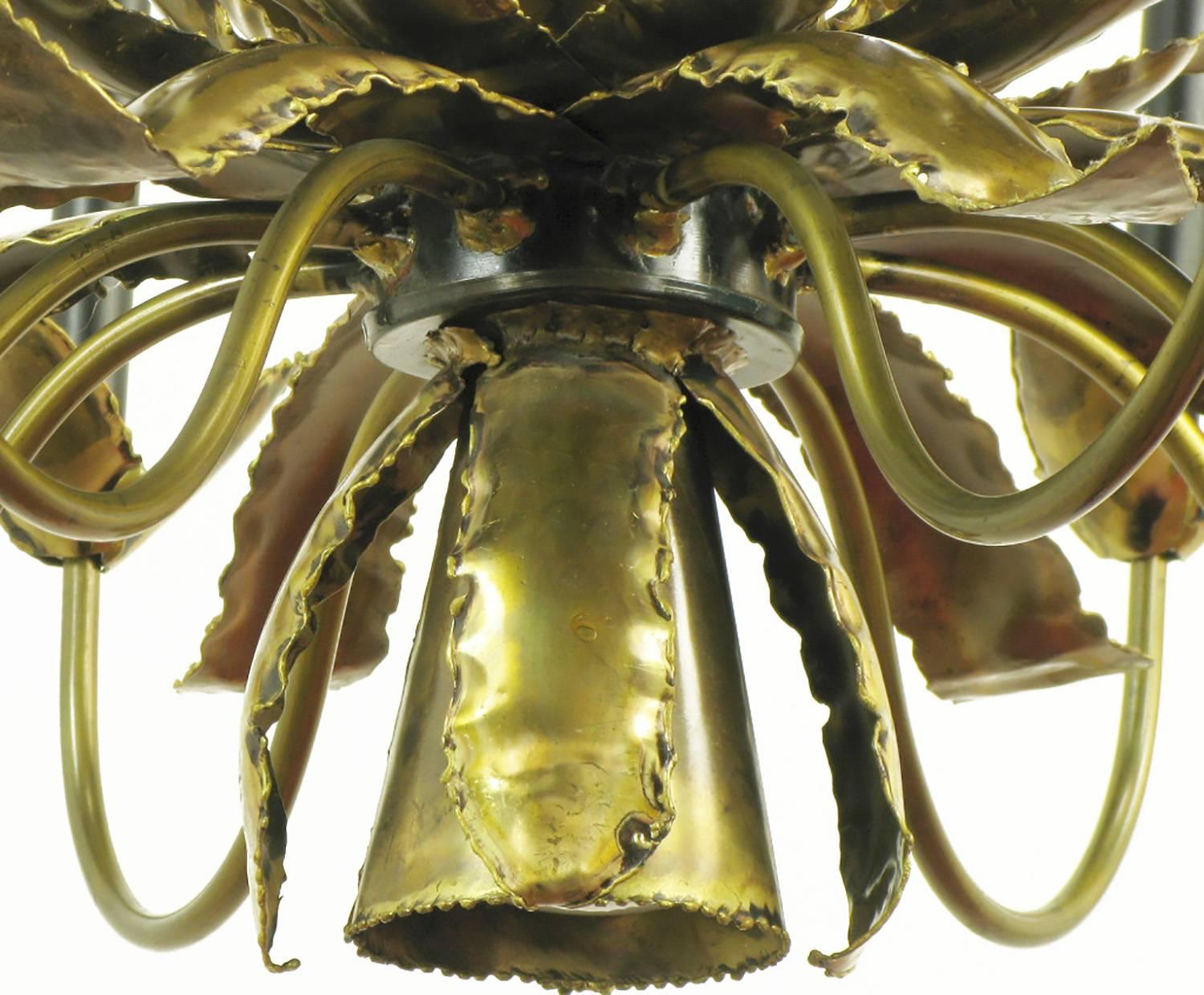 Mid-20th Century T. A. Greene Brutalist Brass Eight-Arm Chandelier