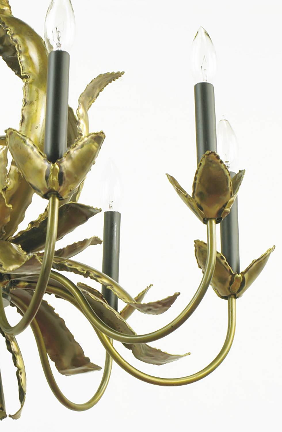 T. A. Greene Brutalist Brass Eight-Arm Chandelier 1