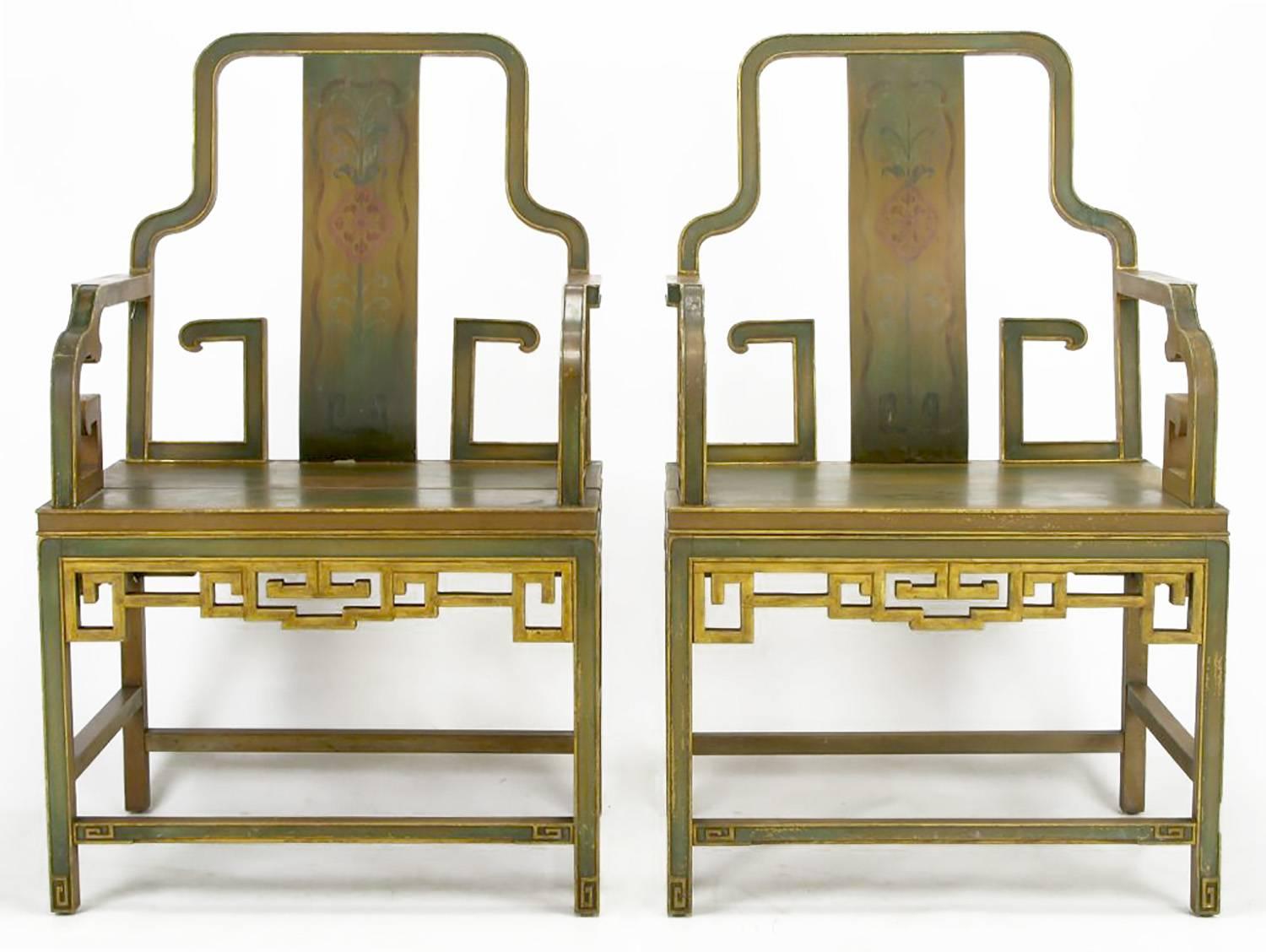 Handbemalte Chinoiserie-Sessel von Gump aus den 1940er Jahren (amerikanisch) im Angebot