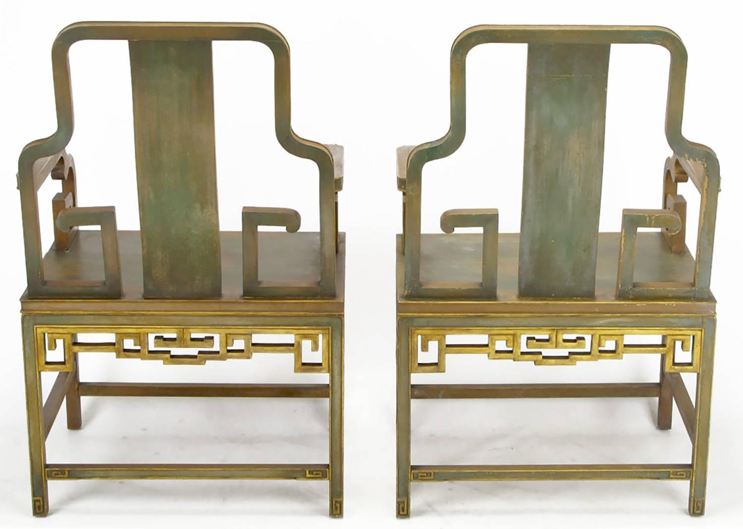 Handbemalte Chinoiserie-Sessel von Gump aus den 1940er Jahren (Mitte des 20. Jahrhunderts) im Angebot