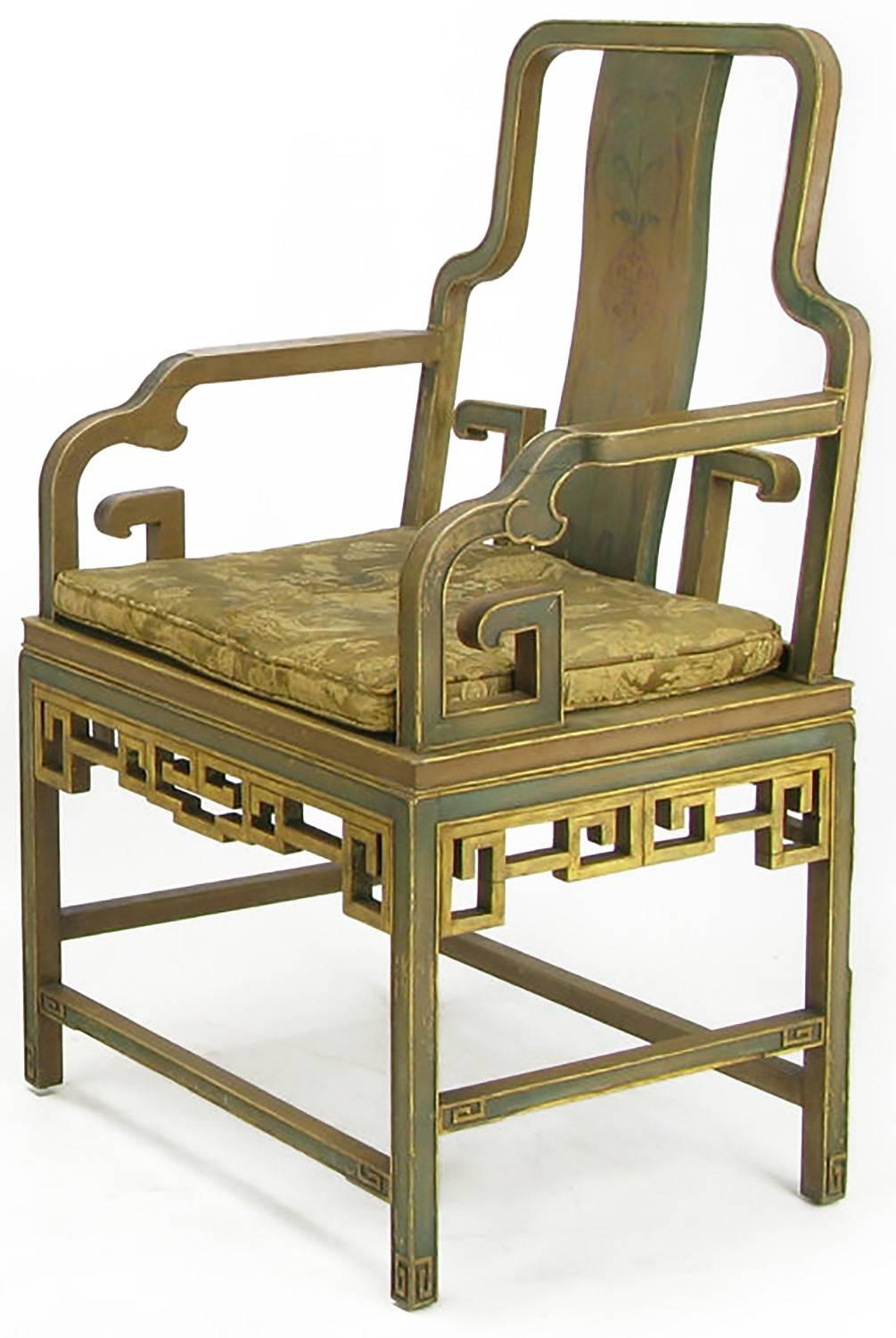 Handbemalte Chinoiserie-Sessel von Gump aus den 1940er Jahren (Vergoldetes Holz) im Angebot