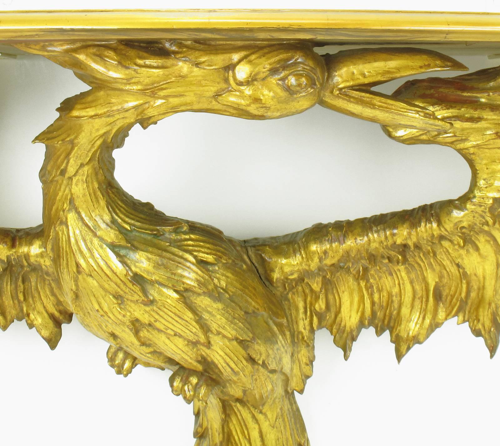 Console murale et miroir phénix en bois doré italien du début du XXe siècle en vente 2