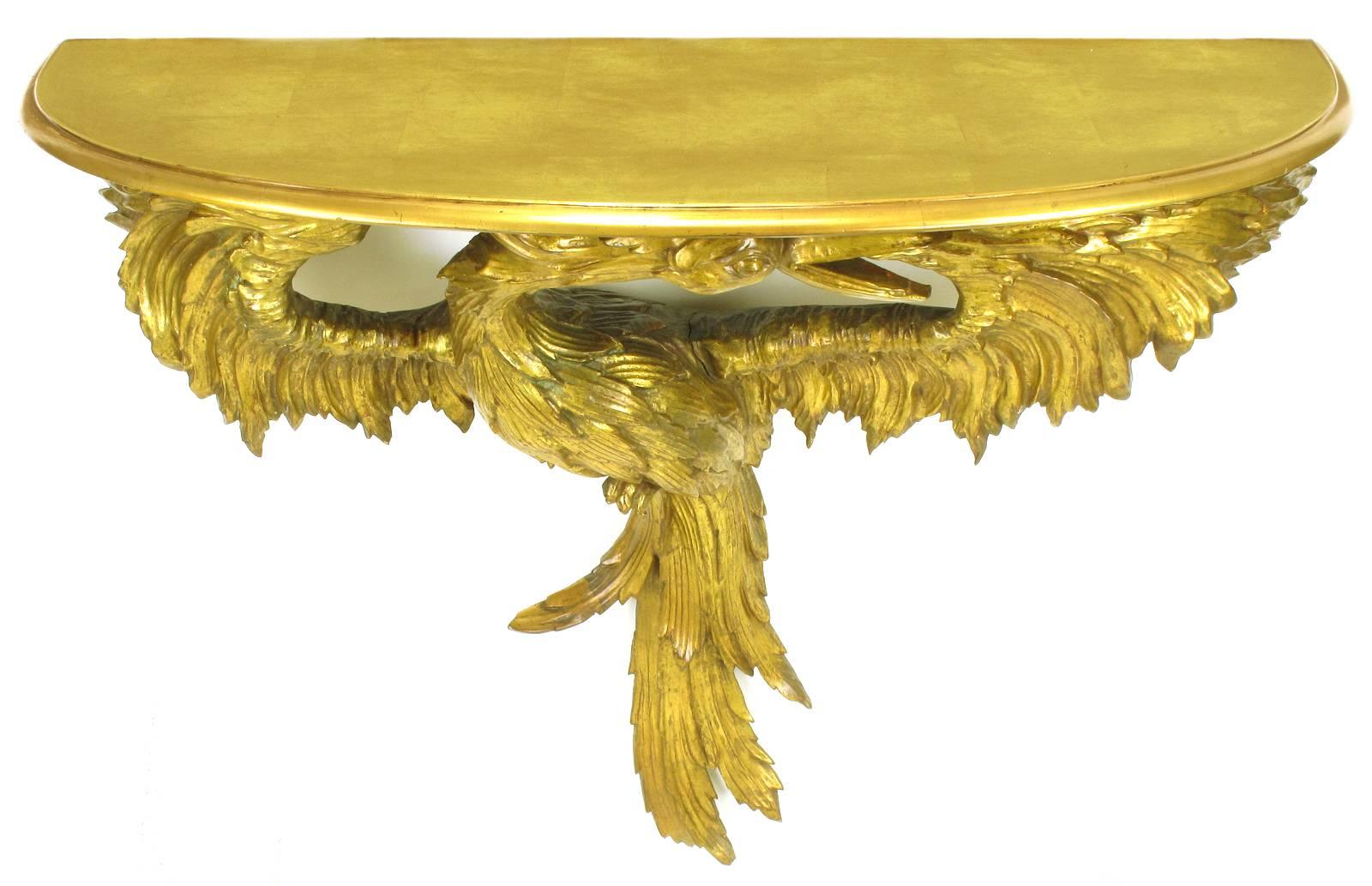 Early 20th Century Italian Giltwood Phoenix Wall Mounted Console and Mirror For Sale 2