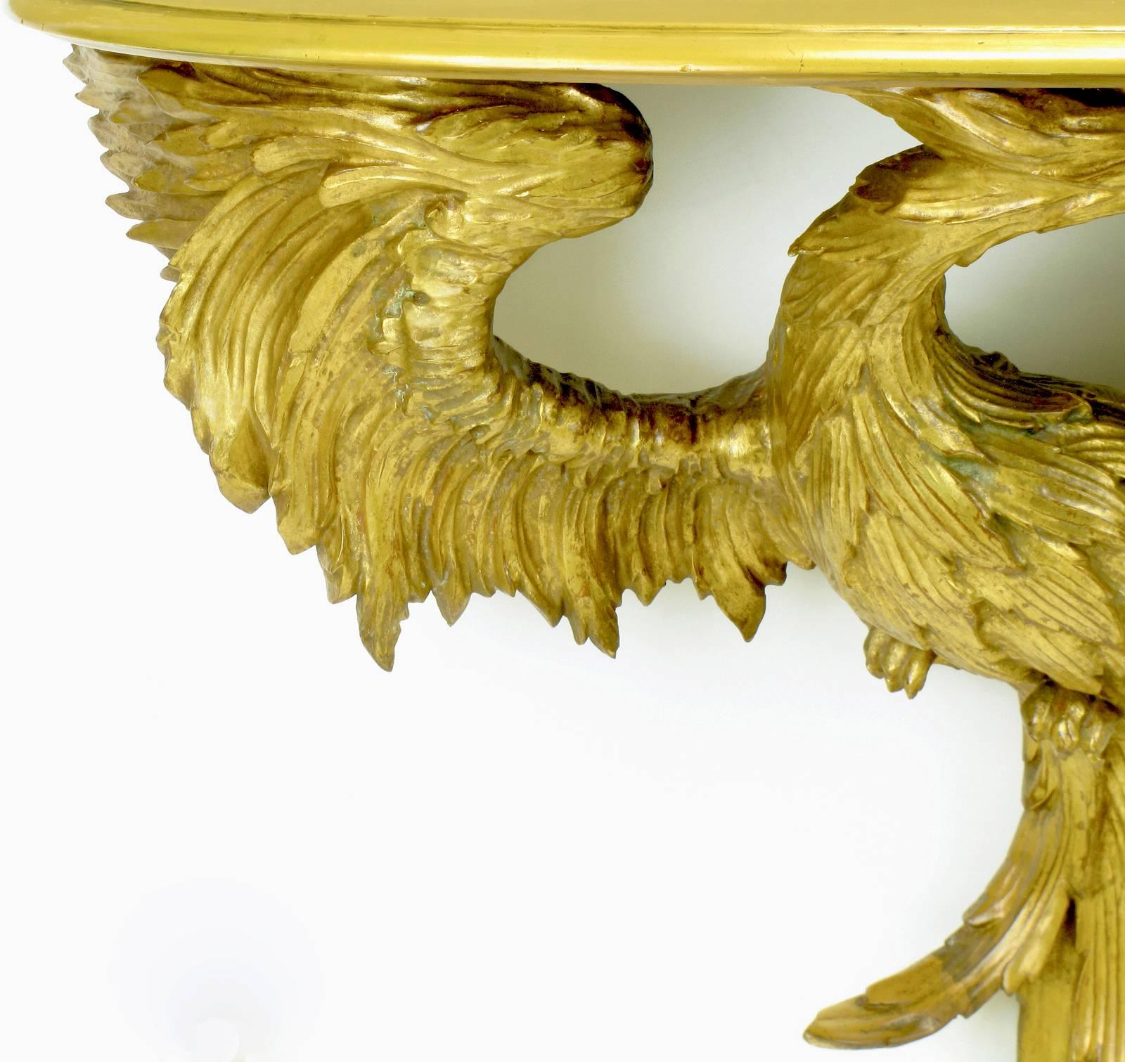 Early 20th Century Italian Giltwood Phoenix Wall Mounted Console and Mirror For Sale 5