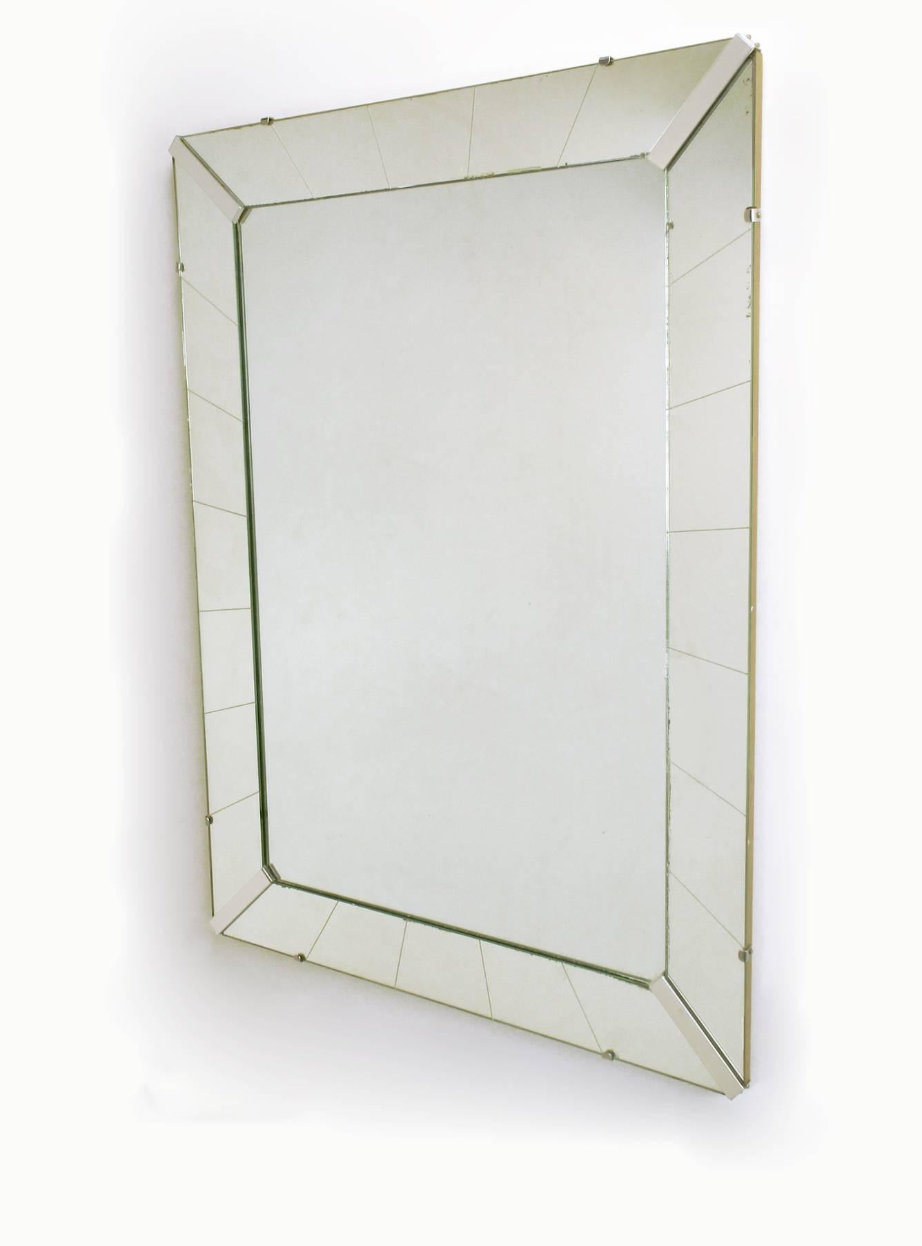 American Tall Reverse Striated and Mirrored Frame Art Deco Mirror