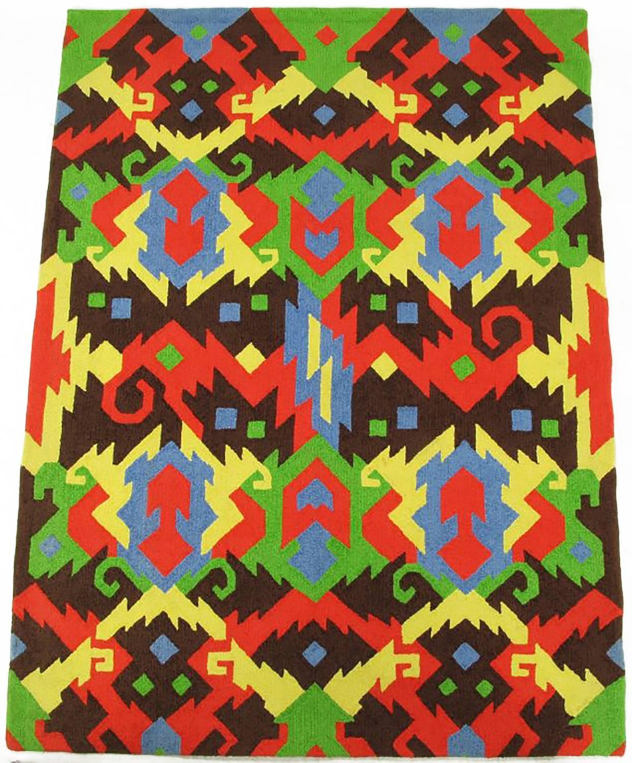 Ein Paar farbenfrohe geometrische Teppiche von Edward Fields aus dem Jahr 1972 (Ende des 20. Jahrhunderts)