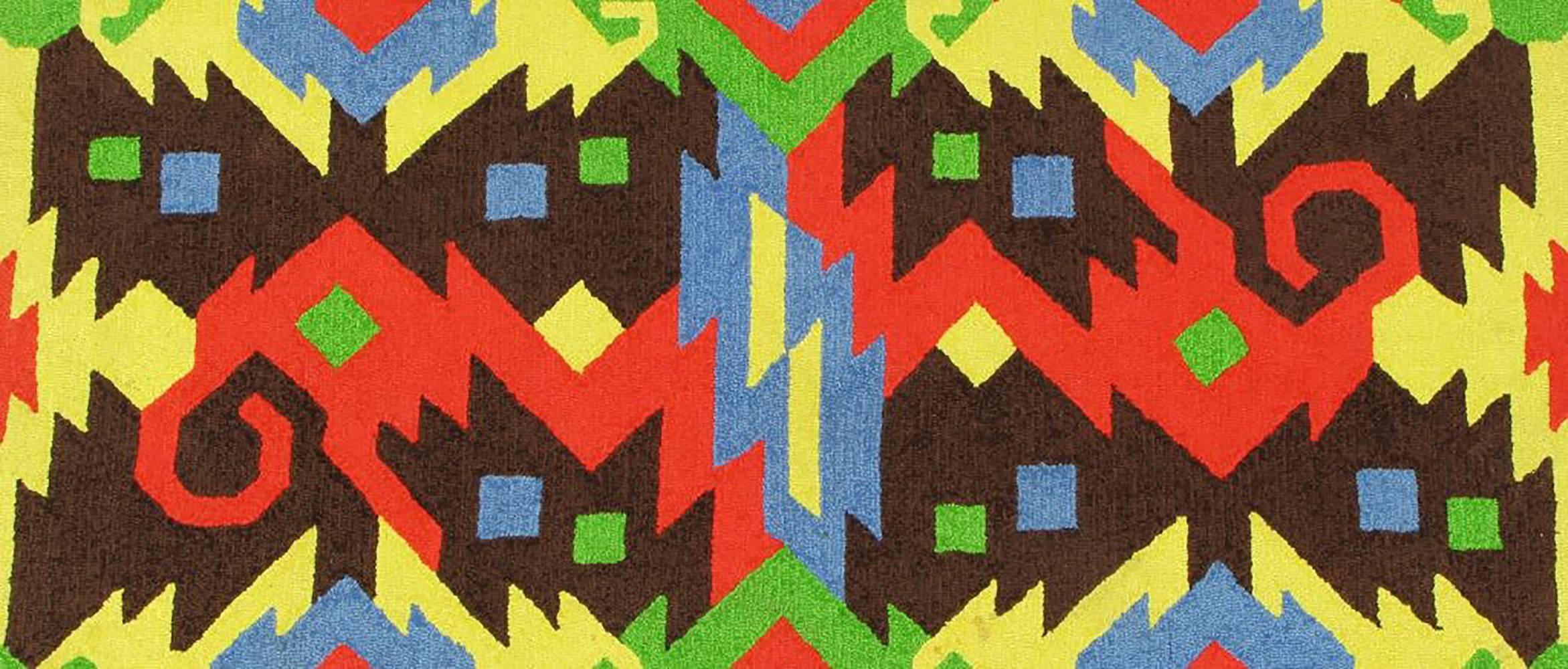 Ein Paar farbenfrohe geometrische Teppiche von Edward Fields aus dem Jahr 1972 (Wolle)