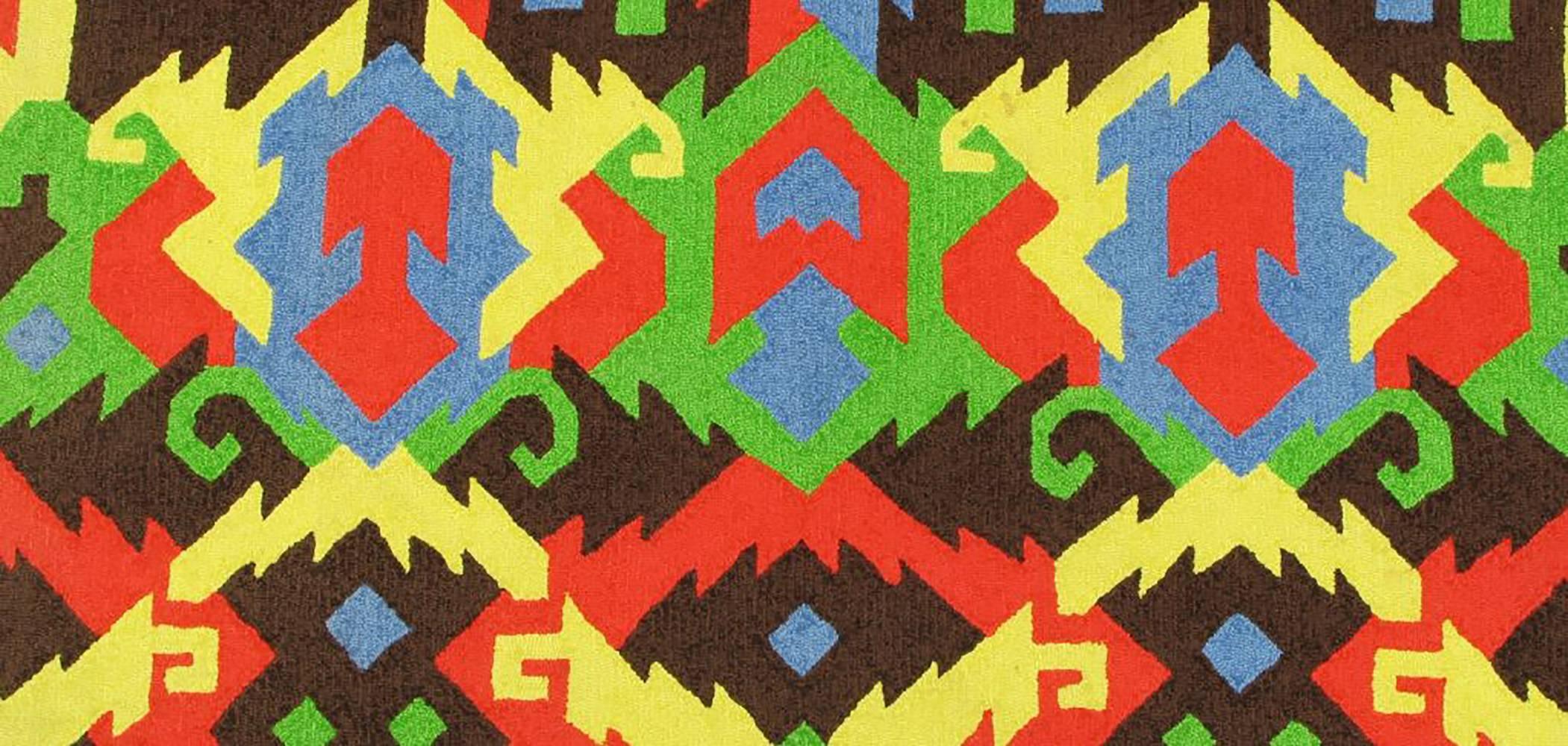Pair of 1972 Edward Fields Colorful Geometric Rugs 1