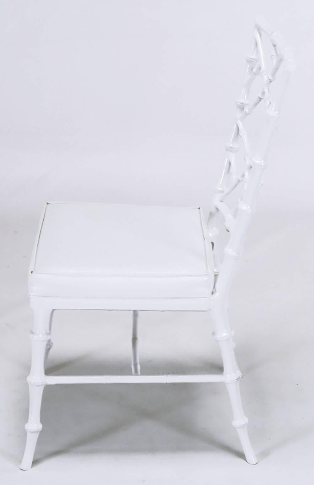 American Six Phyllis Morris Cast Aluminum White Lacquer Chinese Chippendale Dining Chairs