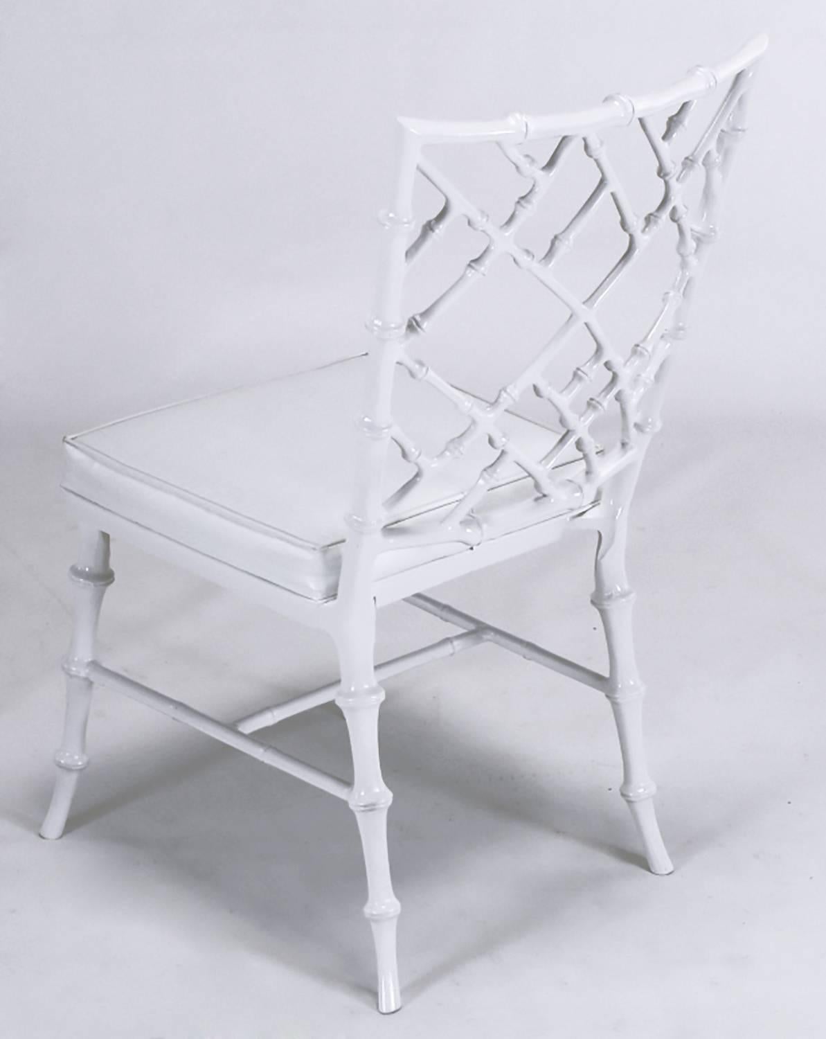 Lacquered Six Phyllis Morris Cast Aluminum White Lacquer Chinese Chippendale Dining Chairs