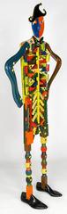 Signed Colorful Folk Art Lifesize Jester Sculpture