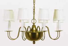 Fine Hand-Spun Brass Eight-Light Chandelier with Delicate Arms