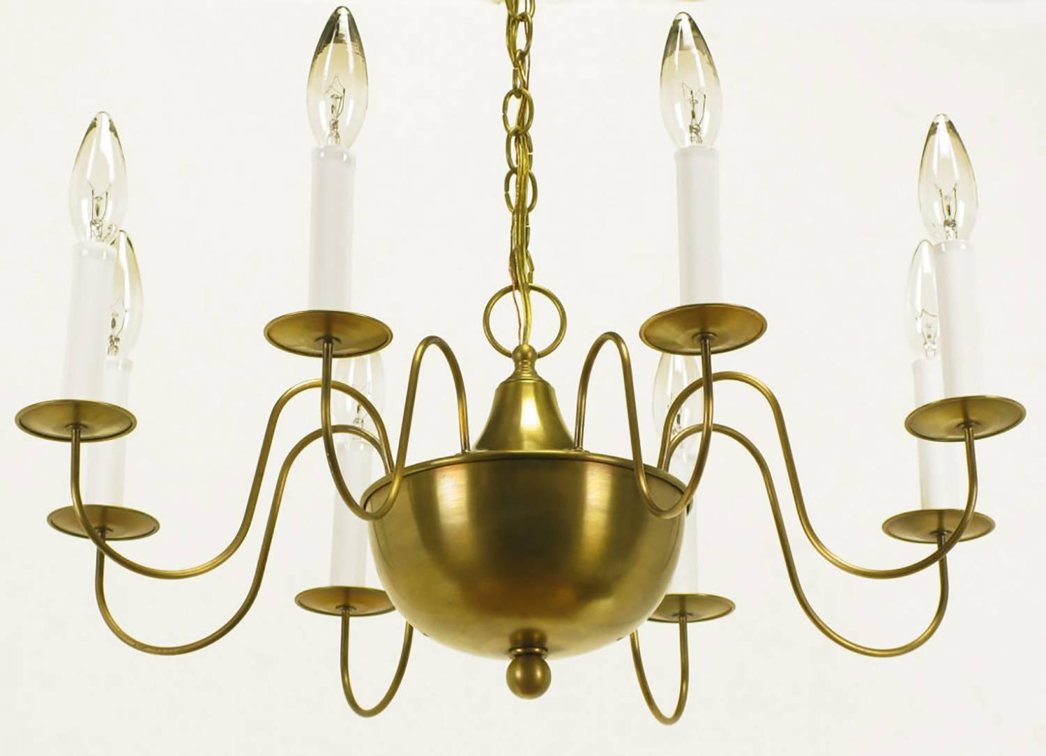 Late 20th Century Fine Hand-Spun Brass Eight-Light Chandelier with Delicate Arms For Sale
