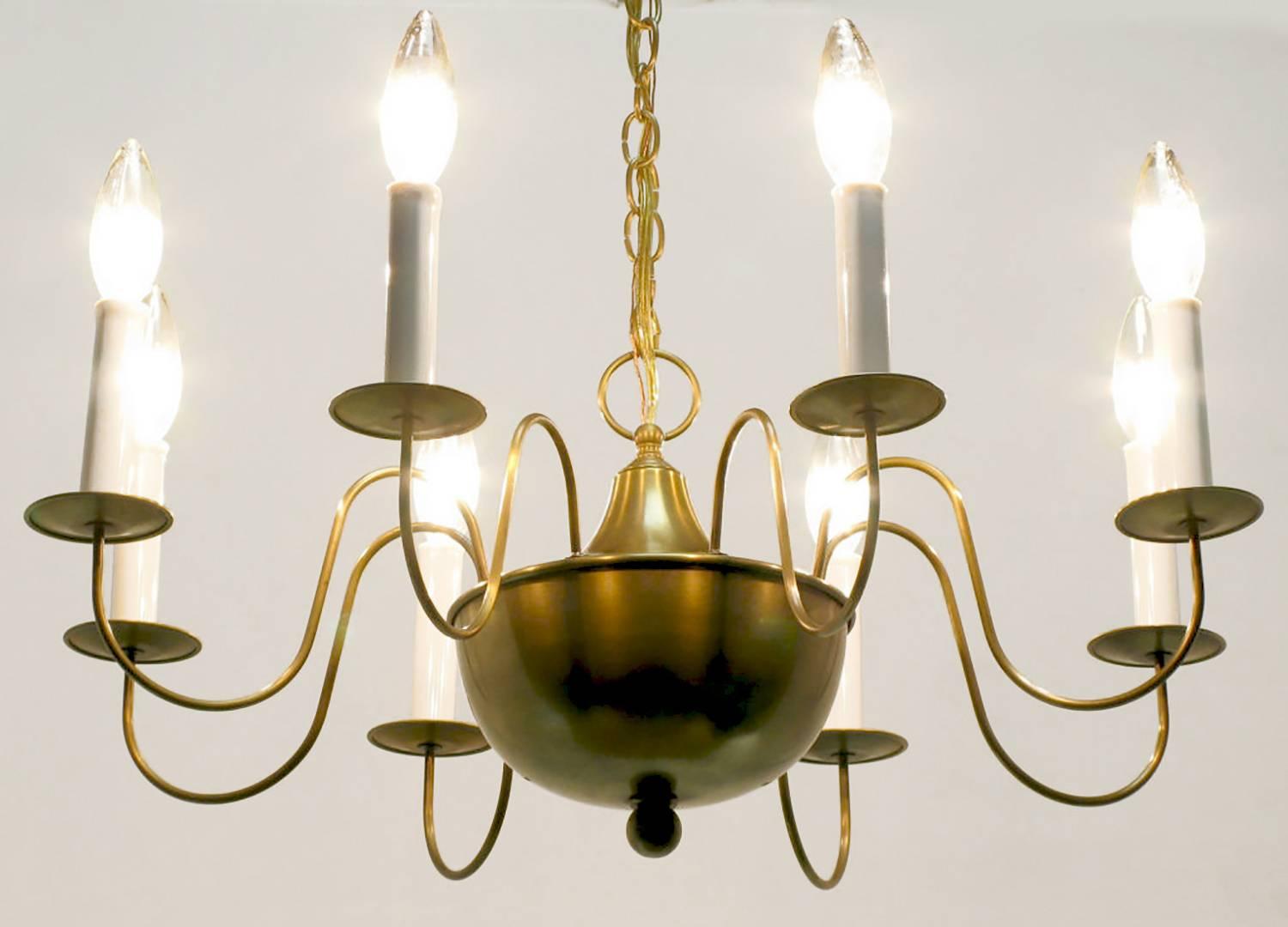 Fine Hand-Spun Brass Eight-Light Chandelier with Delicate Arms For Sale 1