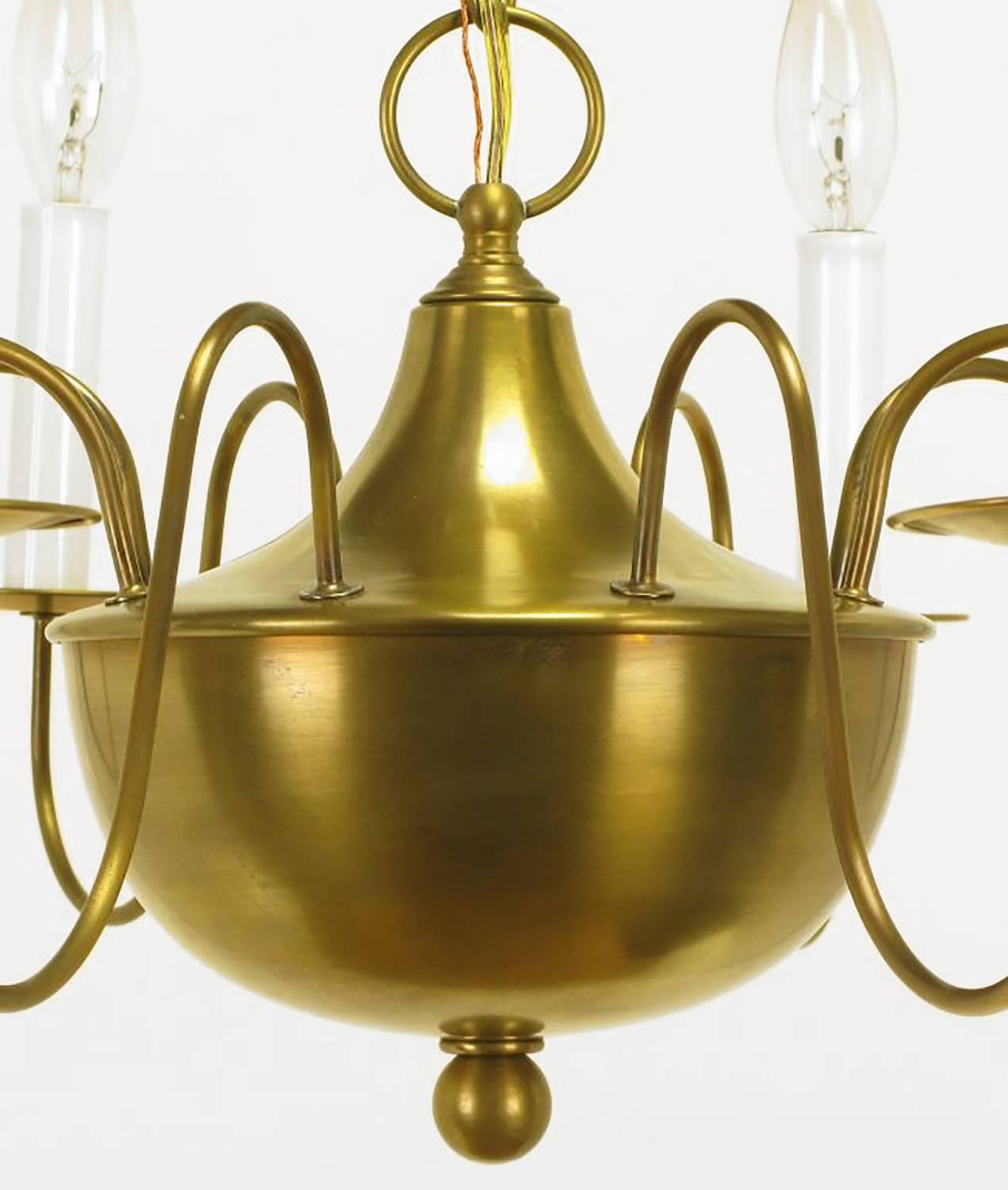 Fine Hand-Spun Brass Eight-Light Chandelier with Delicate Arms For Sale 2