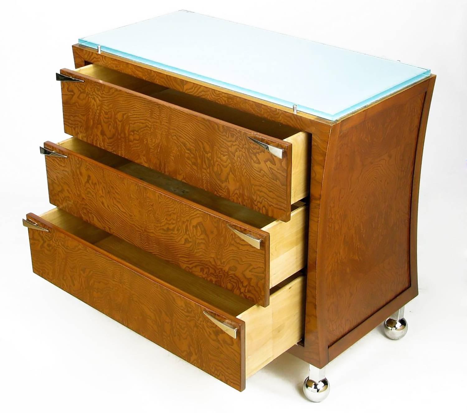 Post-Modern Postmodern Memphis-Style Three-Drawer Ash Commode with Glass Top