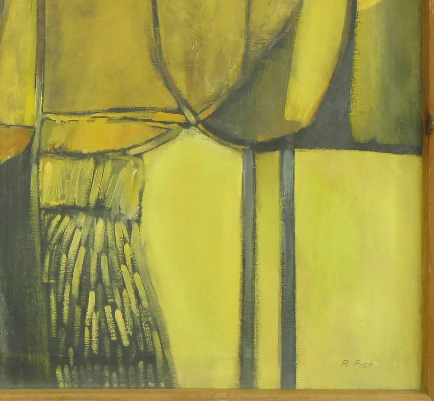 Toile Grande peinture à l'huile expressionniste abstraite sur toile de R. Post, 1956 en vente