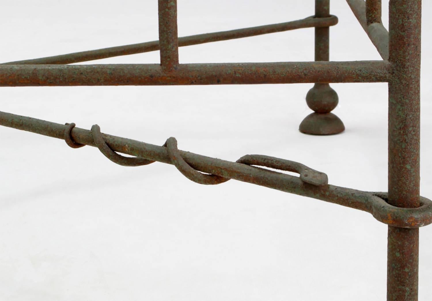 American Giacometti-Style Patinated Hand-Wrought Iron and Glass Coffee Table