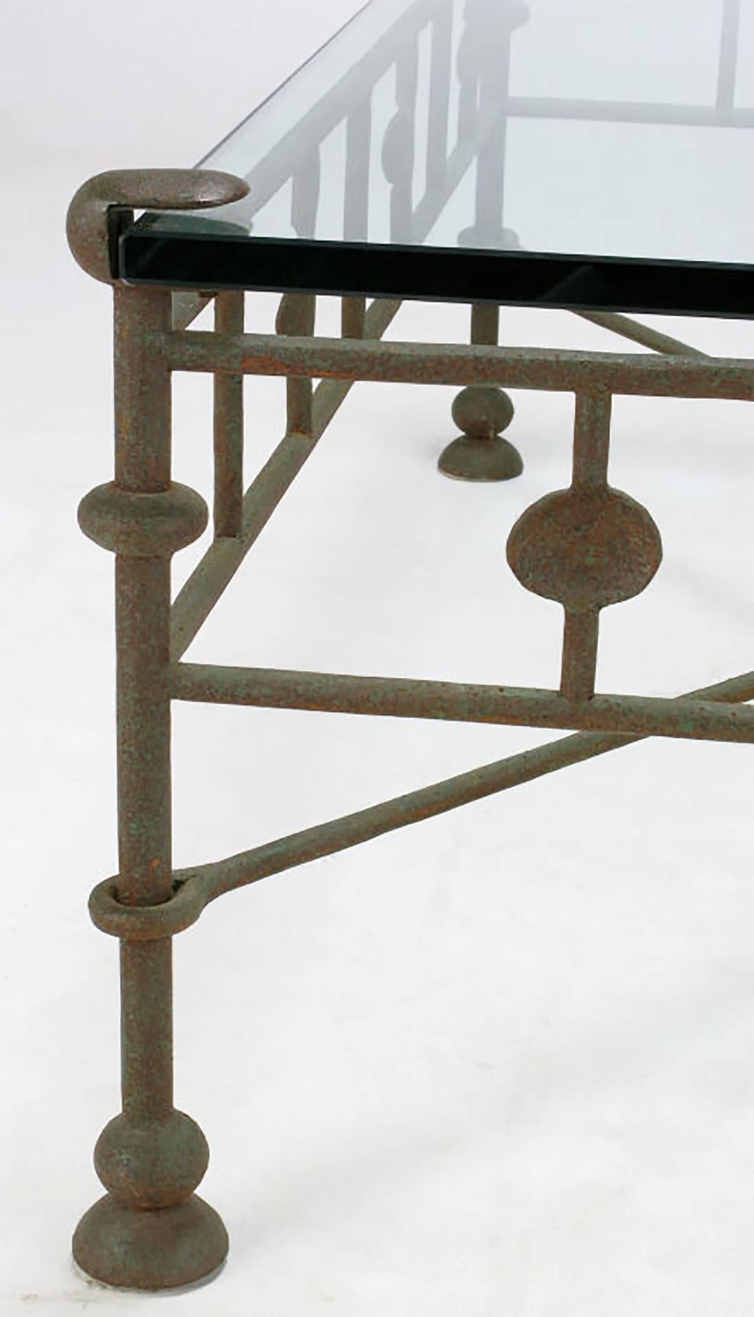 Mid-20th Century Giacometti-Style Patinated Hand-Wrought Iron and Glass Coffee Table