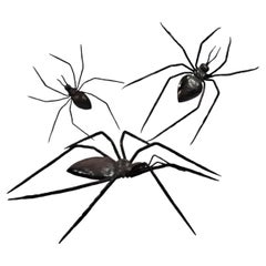 Set of Three Outsider Art Hand Wrought Iron Decorative Spiders.