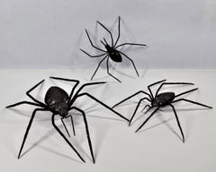Set of Three Outsider Art Hand Wrought Iron Decorative Spiders.