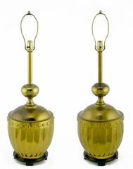 Pair of Stiffel Fluted and Studded Brass Urn Table Lamps