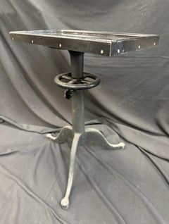 Bausch and Lomb 1920s Glass and Iron Adjustable Height Optometry Side Table.